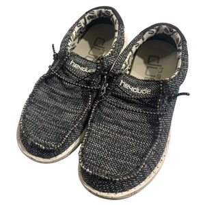 Hey Dude Wally Youth Kids Shoes Size K11 Black Grey Knit Slip On Casual